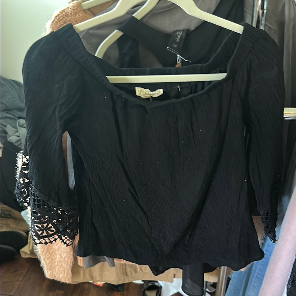 Lovestitch Black Long Sleeve Top with Lace Detail